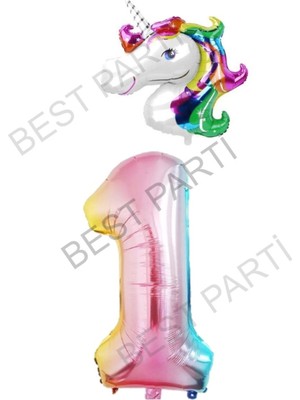 Best Parti Unicorn Folyo Balon ve Gökkuşağı Rakam Folyo Balon Seti 1
