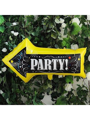 Pandoli Party! Yazılı Ok Işareti Şeklinde Folyo Balon Sarı Siyah Renk 86 x 50 cm 1 Adet Bride Hawa Hallo Retr