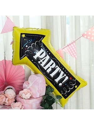 Pandoli Party! Yazılı Ok Işareti Şeklinde Folyo Balon Sarı Siyah Renk 86 x 50 cm 1 Adet Bride Hawa Hallo Retr