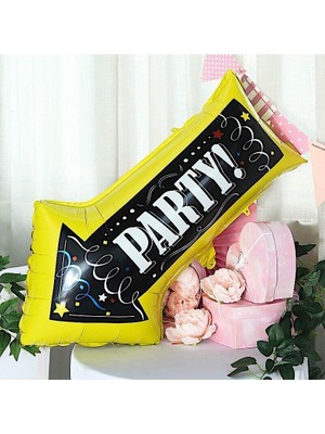 Pandoli Party! Yazılı Ok Işareti Şeklinde Folyo Balon Sarı Siyah Renk 86 x 50 cm 1 Adet Bride Hawa Hallo Retr