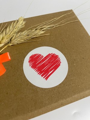 Butik Sosyetik Kalp Çizim Yuvarlak Yapışkanlı Etiket 3 x 3 cm 150 Adet