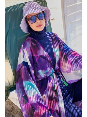 Marina Batik Desenli Mor Kimono Kaftan P2338