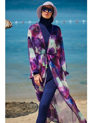 Marina Batik Desenli Mor Kimono Kaftan P2338