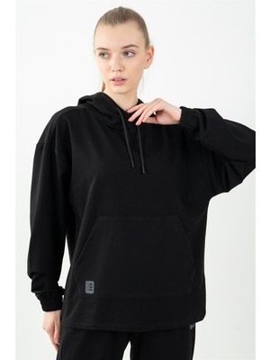 Maraton Comfort Kadın Kapüşonlu  Siyah Sweatshirt