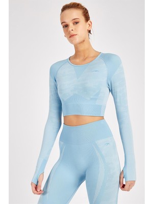 Maraton SlimFit Kadın Bisiklet Yaka  Açık Haki Crop Top