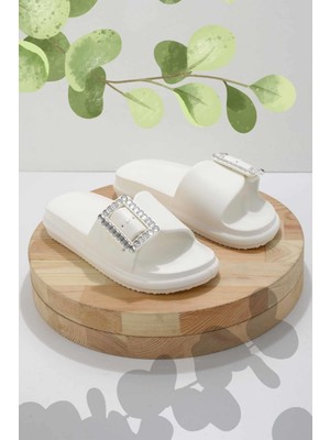 Bambi Beyaz Jel  Kadın Terlik K04740100559