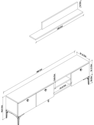 Cool Home Motto Raflı Tv Ünitesi 180 cm , Meşe (Sepet)