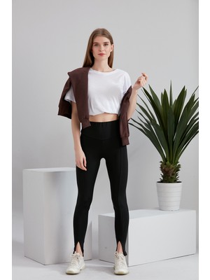 Thin Shop Yüksek Bel Toparlayıcı Esnek Yırtmaç Detaylı Dalgıç Tayt