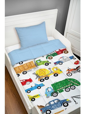 Tuğba Kuğu Montessori Yorgan Seti (95X195 Cm) - Iconic Serisi - Renkli Araçlar