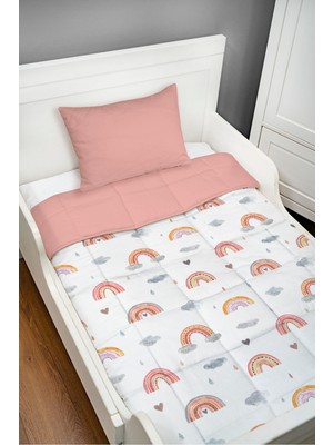 Tuğba Kuğu Montessori Yorgan Seti (95X195 Cm) - Iconic Serisi - Somon Gökkuşağı