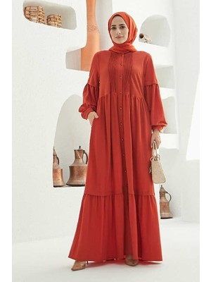 Neways 6603-ACELINA Nervürlü Elbise Kiremit