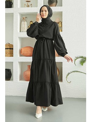 Neways 6567-CARLA Büzgülü Elbise Siyah