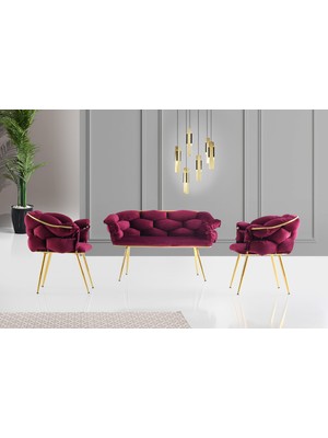 Levent Mobilya ve Aksesuar Lançino Çay Seti 2+1+1, Gold, Mor