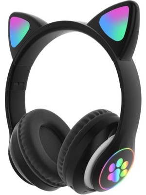 Metafaz Ticaret Stn-28 LED Işıklı Kedi Kulak Sevimli Bluetooth 5.0 Wireless Kulak Üstü Kulaklık