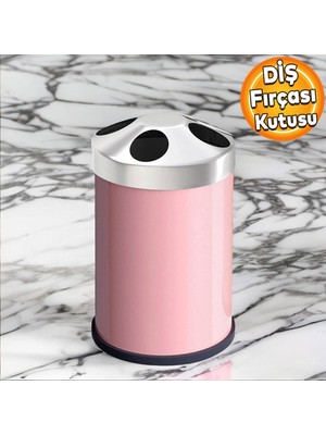 Badem10 Set Üstü Diş Fırçalık Banyo Metal Diş Fırçası Kabı Kutusu Pembe