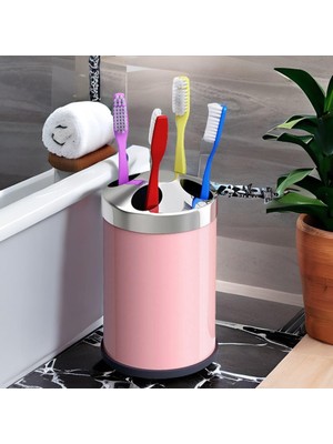 Badem10 Set Üstü Diş Fırçalık Banyo Metal Diş Fırçası Kabı Kutusu Pembe