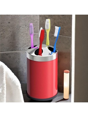 Badem10 Set Üstü Diş Fırçalık Banyo Metal Diş Fırçası Kabı Kutusu Kırmızı