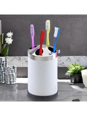 Badem10 Set Üstü Diş Fırçalık Banyo Metal Diş Fırçası Kabı Kutusu Beyaz