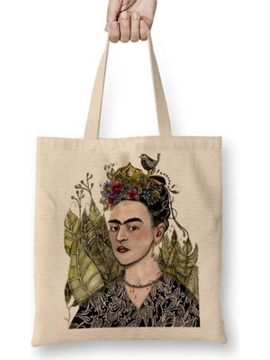 Frida Kahlo 01 Bez Çanta Uzun Saplı