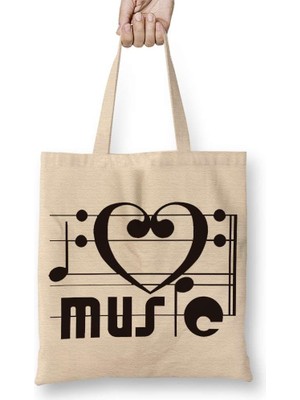 Humuts I Love Music Muziği Seviyorum Müzik Bez Çanta Uzun Saplı