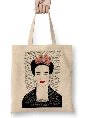 Humuts Frida Kahlo Kırmızı Bez Çanta Uzun Saplı