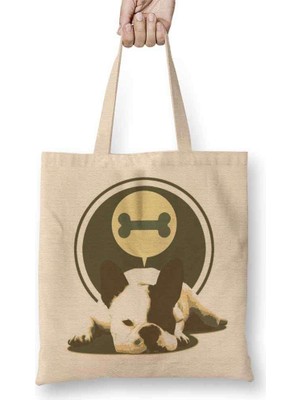 Bulldog Pug Köpek Bez Çanta Uzun Saplı