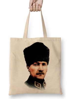 Mustafa Kemal Atatürk 06 Bez Çanta Uzun Saplı