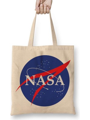 Nasa Logosu Bez Çanta Uzun Saplı