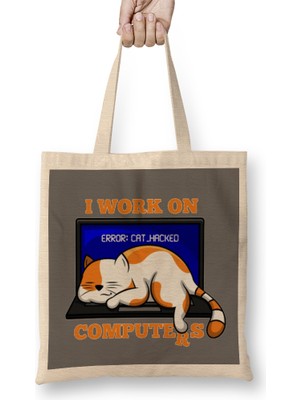 Cat Hacked Computer Informatik Programmer 01 Bez Çanta Uzun Saplı