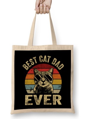 Best Cat Dad Ever Cat Dad Father Vintage Gift Bez Çanta Uzun Saplı