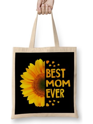 Humuts Best Mom Ever Gifts Anneler Günü 01 Bez Çanta Uzun Saplı