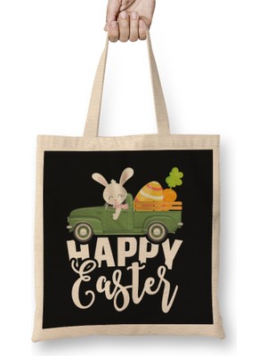 Humuts Happy Easter Vintage Truck Bunny Bez Çanta Uzun Saplı