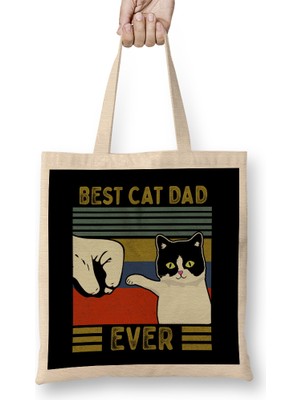 Best Cat Dad Ever Funny Cat Daddy Father Day Vintage 010 Bez Çanta Uzun Saplı