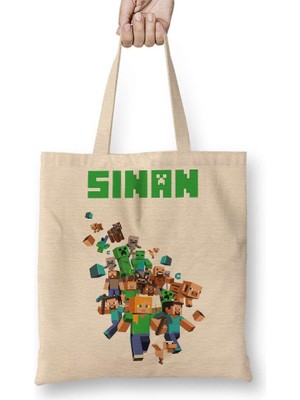 Humuts Kişiye Özel Minecraft Bez Çanta Uzun Saplı