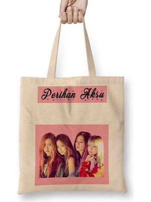 Humuts Kişiye Özel Isim Yazılı Blackpink Bez Çanta Uzun Saplı