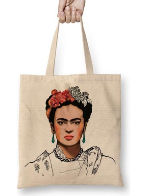 Frida Kahlo 4 Bez Çanta Uzun Saplı