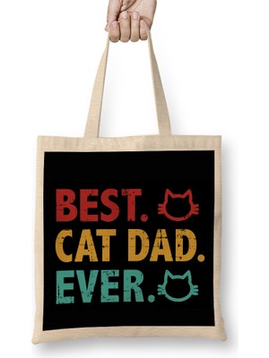 Humuts Best Cat Dad Ever Funny Cat Daddy Father Day Vintage 01 Bez Çanta Uzun Saplı