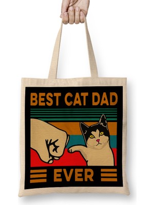 Best Cat Dad Ever Funny Cat Daddy Father Day Vintage 07 Bez Çanta Uzun Saplı