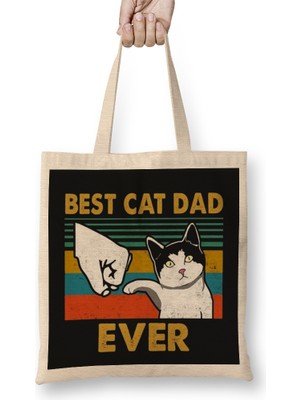 Humuts Best Cat Dad Ever Funny Cat Dad Father Vintage Gift Bez Çanta Uzun Saplı