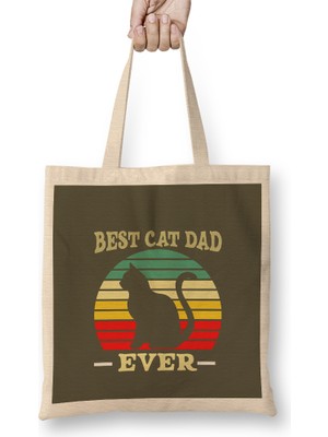Humuts Best Cat Dad Ever Funny Cat Daddy Father Day Vintage 03 Bez Çanta Uzun Saplı
