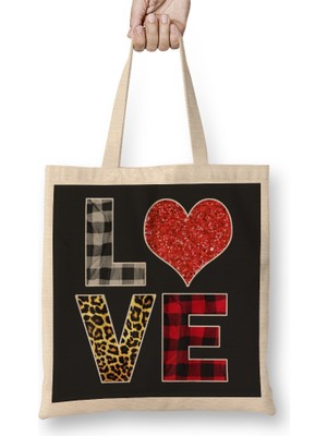 Humuts Love Leopard Buffalo Plaid Family Aniversary Matching Bez Çanta Uzun Saplı