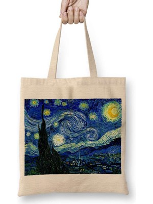 Humuts Van Gogh Yıldızlı Gece Bez Çanta Uzun Saplı