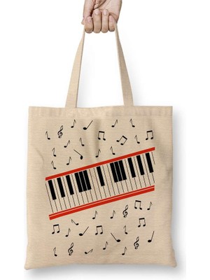 Piano Piyano Müzik Notaları Bez Çanta Uzun Saplı