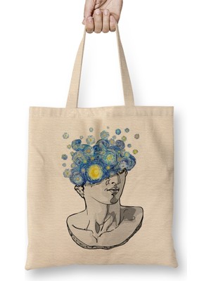 Humuts Yıldızlı Gece Heykel Bez Çanta Uzun Saplı