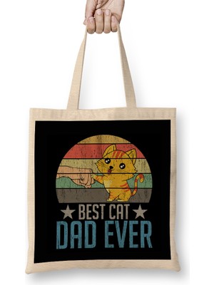 Best Cat Dad Ever Funny Cat Daddy Father Day Vintage 05 Bez Çanta Uzun Saplı