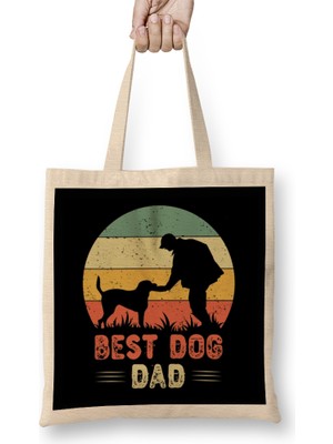 Humuts Best Dog Dad Vintage Köpek Bez Çanta Uzun Saplı