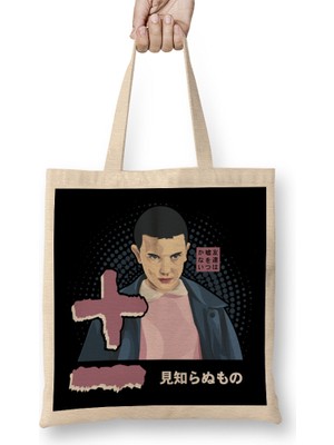 Humuts Stranger Things Eleven Japanese Text Bez Çanta Uzun Saplı
