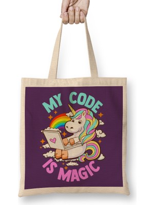 Humuts My Code Is Magic Unicorn Computer Programmer Coder Bez Çanta Uzun Saplı