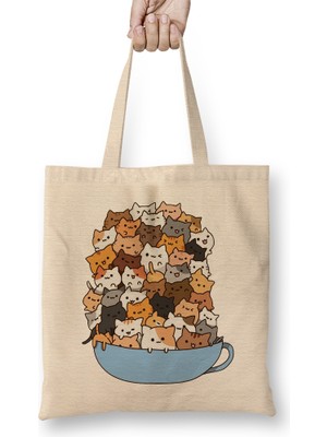 Humuts Sevimli Kediler Cats Bez Çanta Uzun Saplı