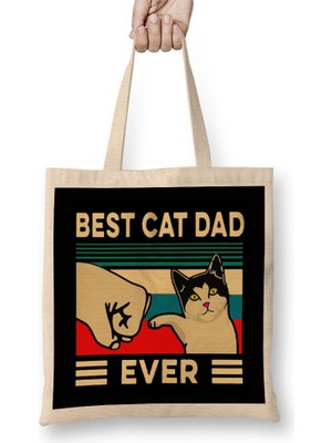 Best Cat Dad Ever Funny Cat Dad Father Vintage Gift 01 Bez Çanta Uzun Saplı